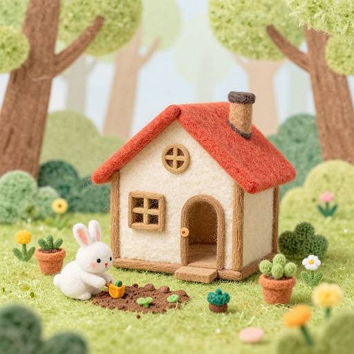 Cute Rabbit Gardening in Spring Forest