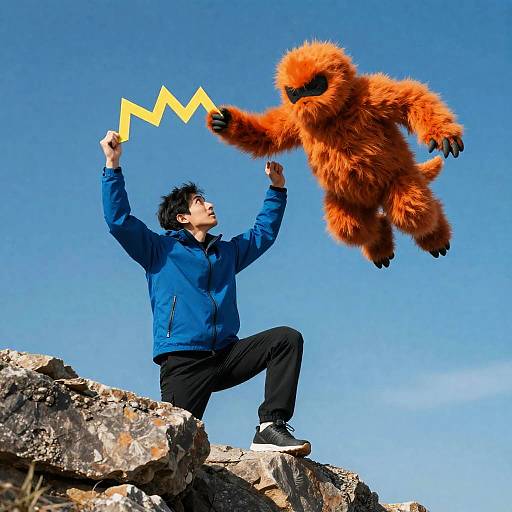 Man and Mysterious Creature Encounter