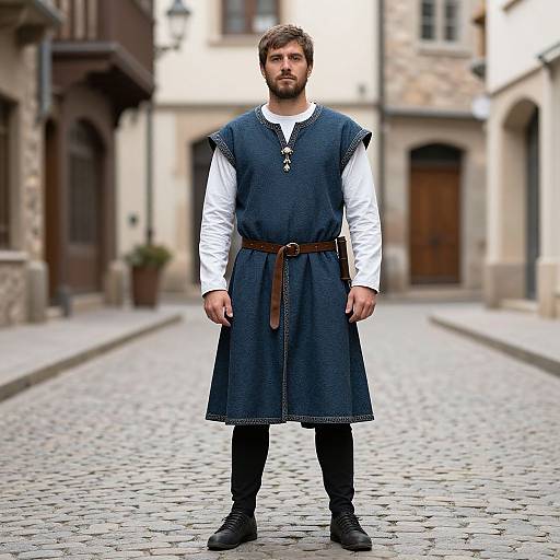Medieval Squire on Cobblestone Street