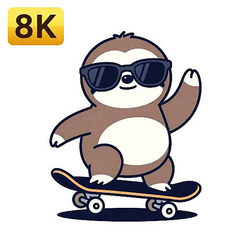 Cool Sloth Skateboard Cartoon Art