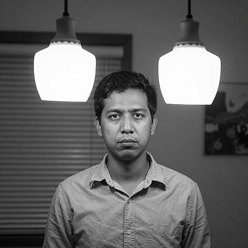 Moody Portrait Under Hanging Lamps