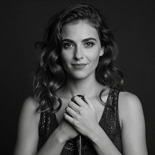 Black-and-White Portrait of Woman with Object