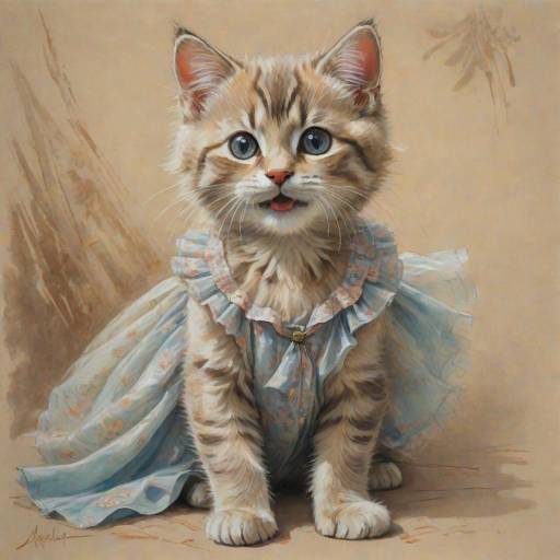 Smiling girl in elegant gown with kitten by window