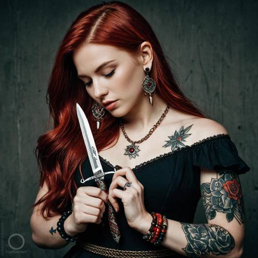 Red-haired Woman Holding Decorative Dagger