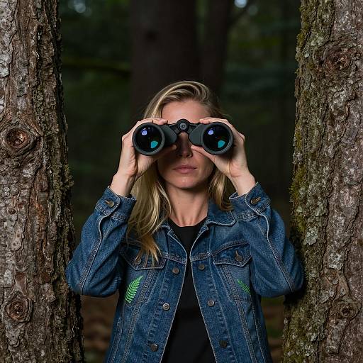 Focused Woman in Dark Forest Setting