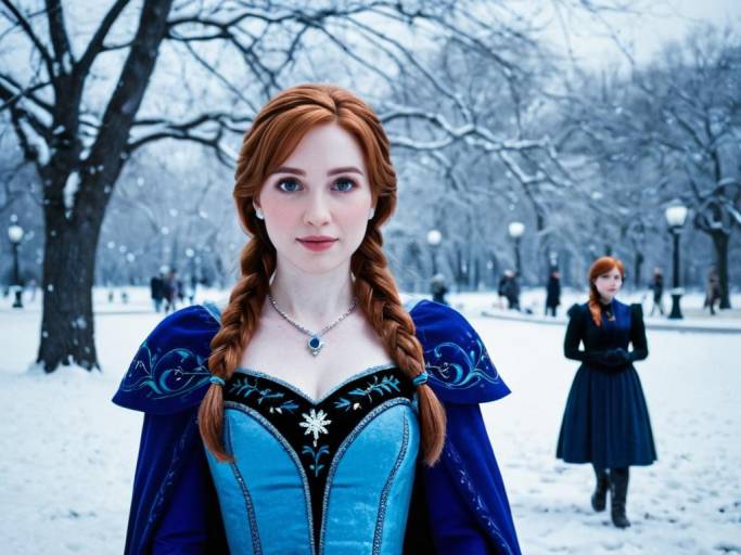 Frozen-inspired Anna Cosplay in Snowy Park