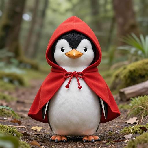 Charming Penguin in Red Riding Hood Cape