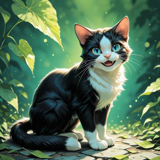 Graceful Long-Haired Cat in Green Graceful Long-Haired Cat in Green