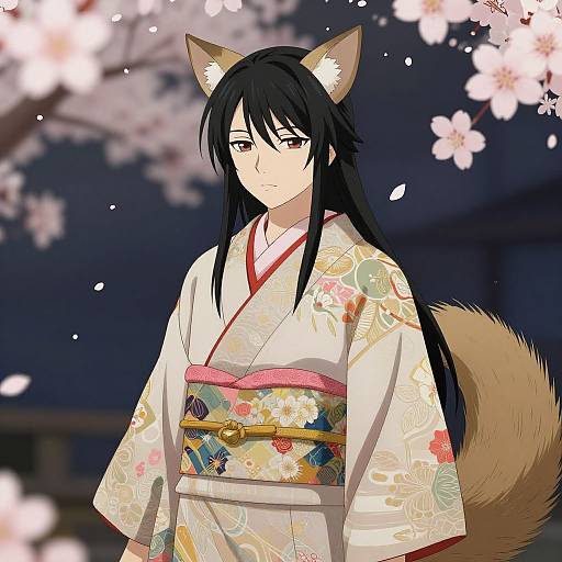 Kemonomsu in Elegant Kimono