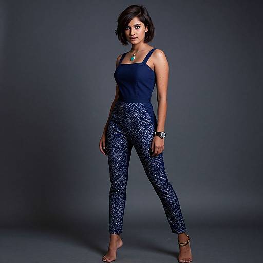 Photorealistic Indian Woman in Indigo Jumpsuit