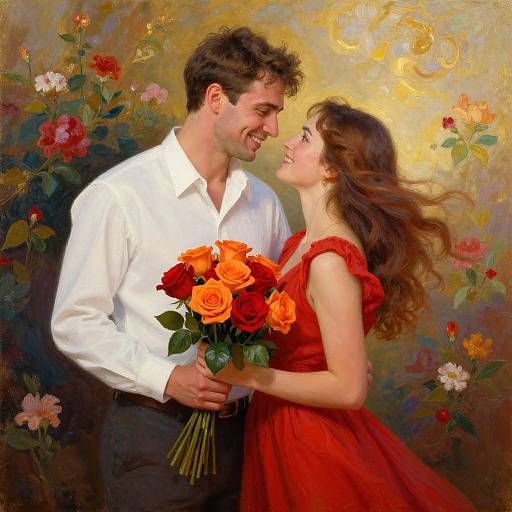 Romantic Embrace in Vibrant Oil Painting