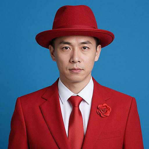 Man in Red Suit with Blue Background