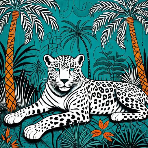 Mystical Jaguar Oil Painting in Gond Style
