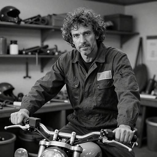 Rugged Portrait of a Mechanic on Motorcycle