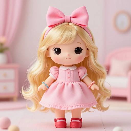 Cute Blonde Doll in Pink Dress