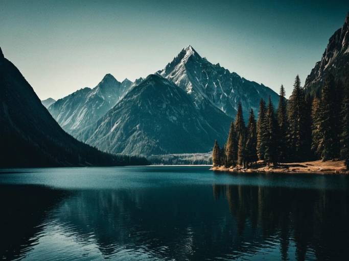 Dark Fantasy Landscape with Mountains and Lake