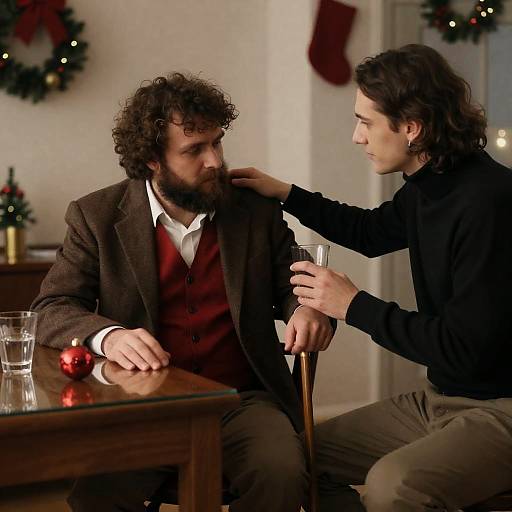 Intimate Christmas Scene with Two Men