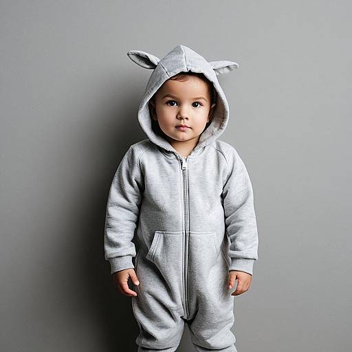 Toddler in Gray Animal Hoodie Onesie