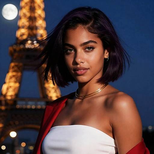 Fashion Portrait by Eiffel Tower at Night