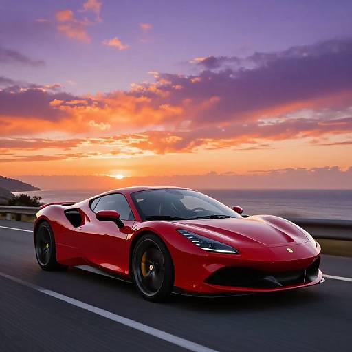 Sleek Red Sports Car at Sunset