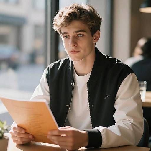 Sunlit Cafe Portrait of Young Man