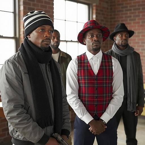 Dramatic Room Scene with Four Men