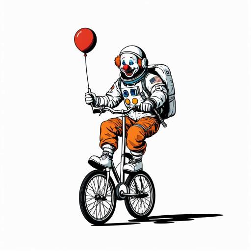 Astronaut Clown Riding Unicycle with Balloon