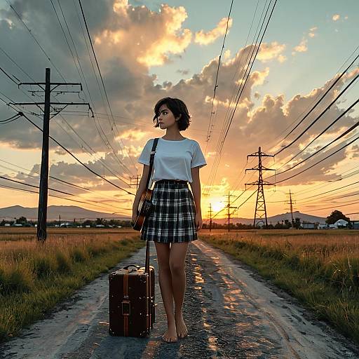 Solo Girl at Sunset Outdoors