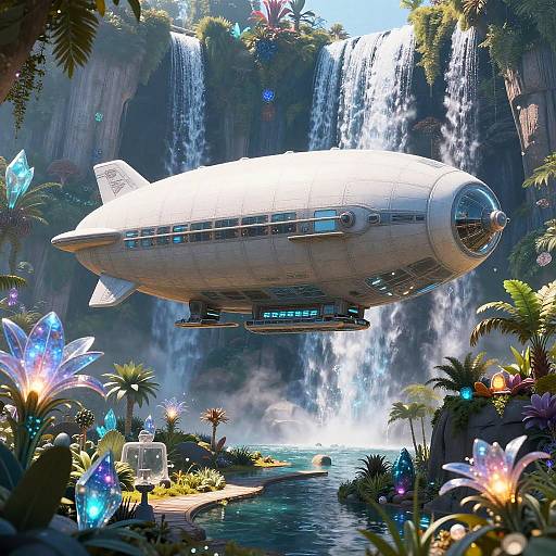 Majestic Solarpunk Airship in Nature