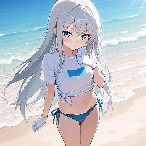 Girl at the Beach with Silver Hair