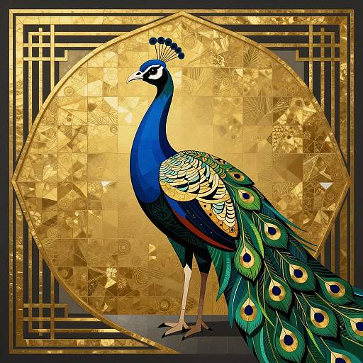 Art Deco Cubist Peacock Illustration