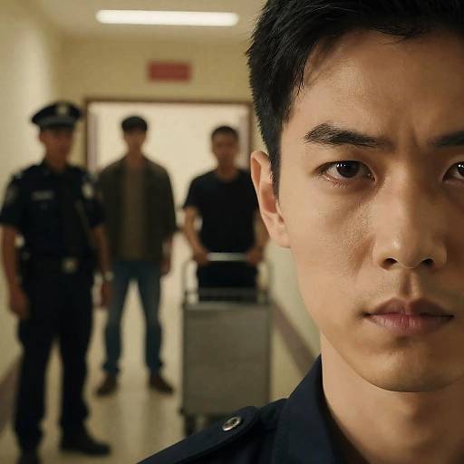 Intense Close-Up of Man in Corridor