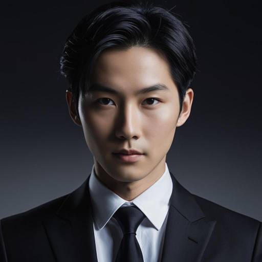 Portrait of Serious Asian Man in Dark Suit