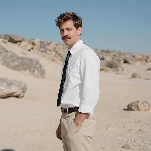 Man in Desert Landscape with Smile