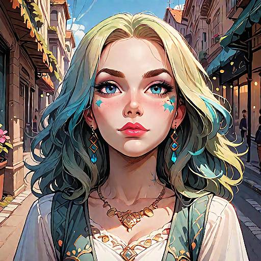 Eilish-Inspired Woman Walking City