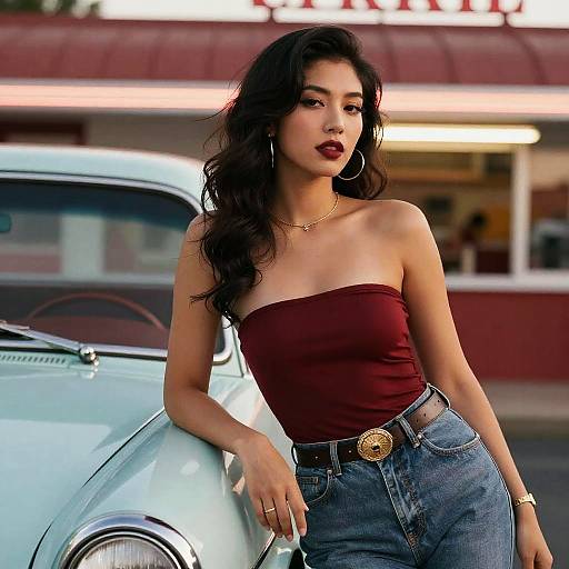 Vintage Biker Woman at Classic Diner