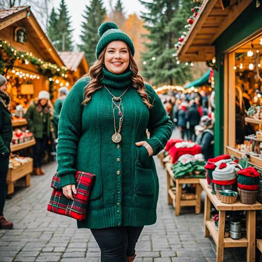 Curvy Woman in Cozy Winter Outfit at Christmas Market