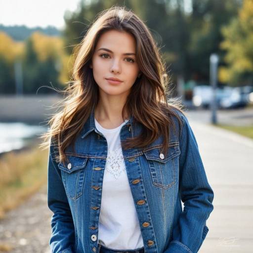 Young Woman in Denim Jacket Outdoors