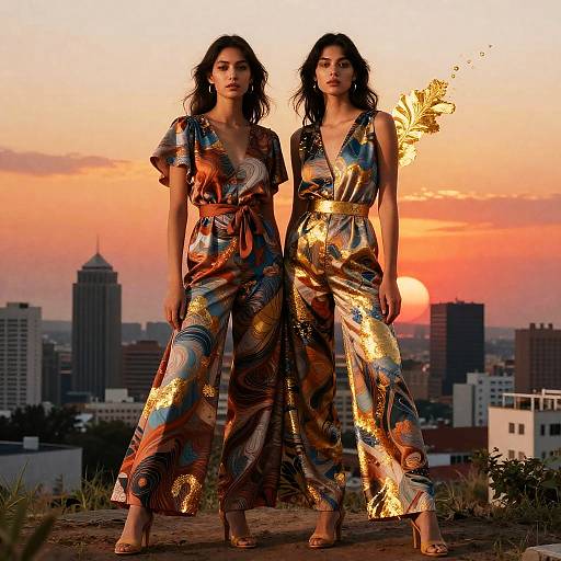 Sunset Ombré Gold Leaf Fashion Portrait