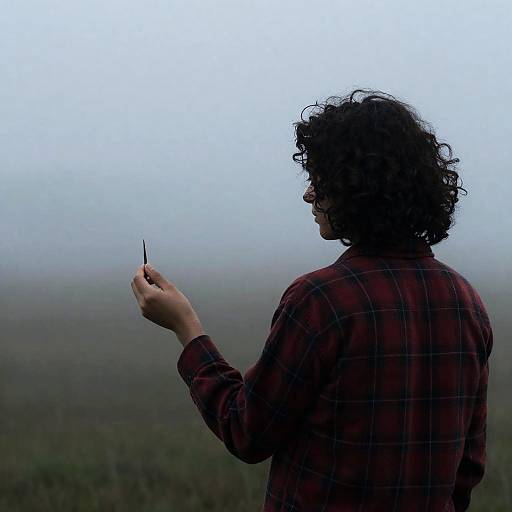Misty Silhouette with Curly Hair and Plaid