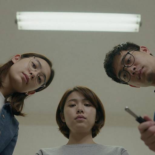 Three People Looking Down Together