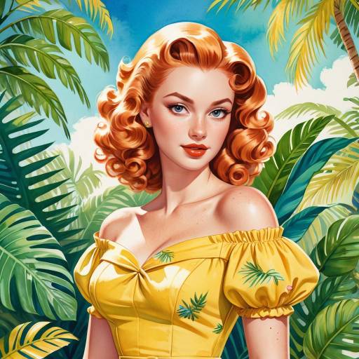 Retro Pin-Up Portrait in Tropical Garden