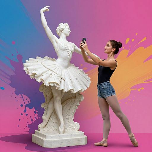 Photorealistic Ballet Dancer and Sculpture