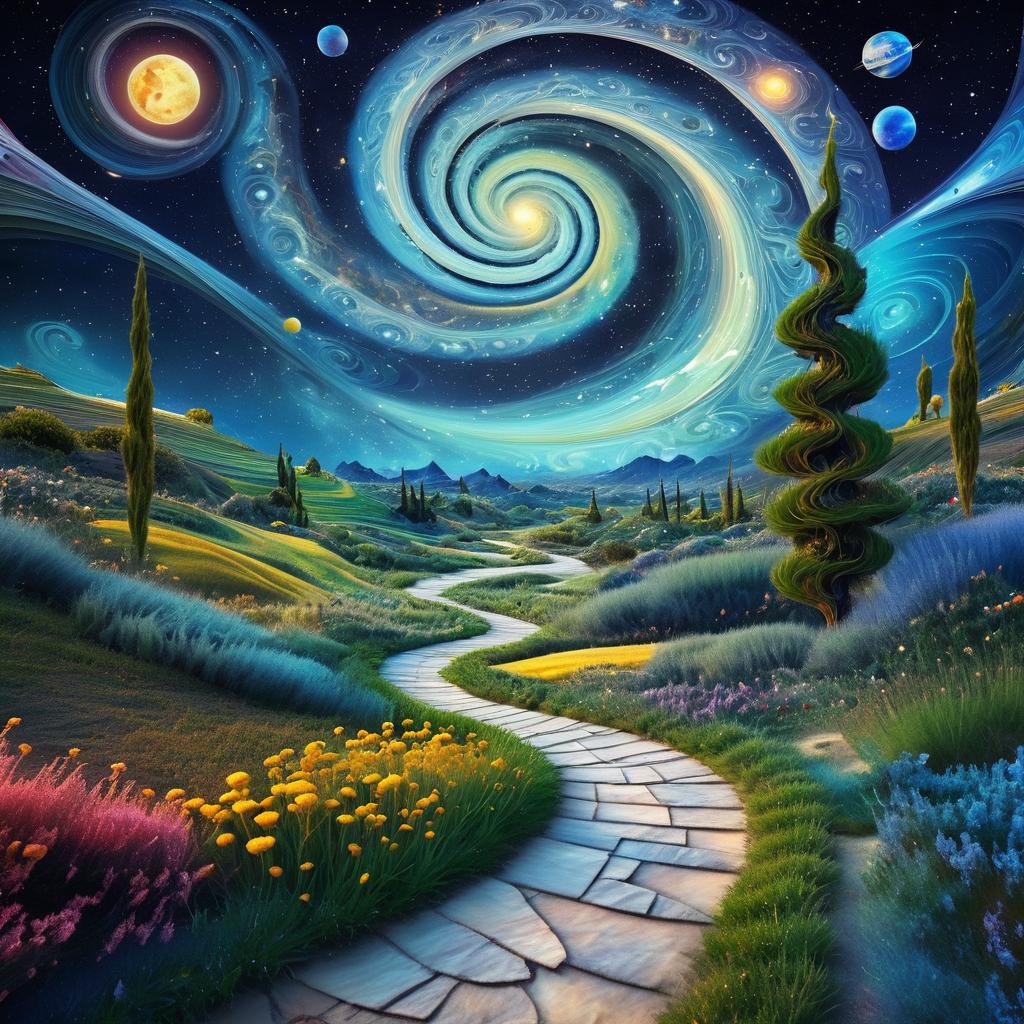 Surreal Space Pathway Inspired by Van Gogh