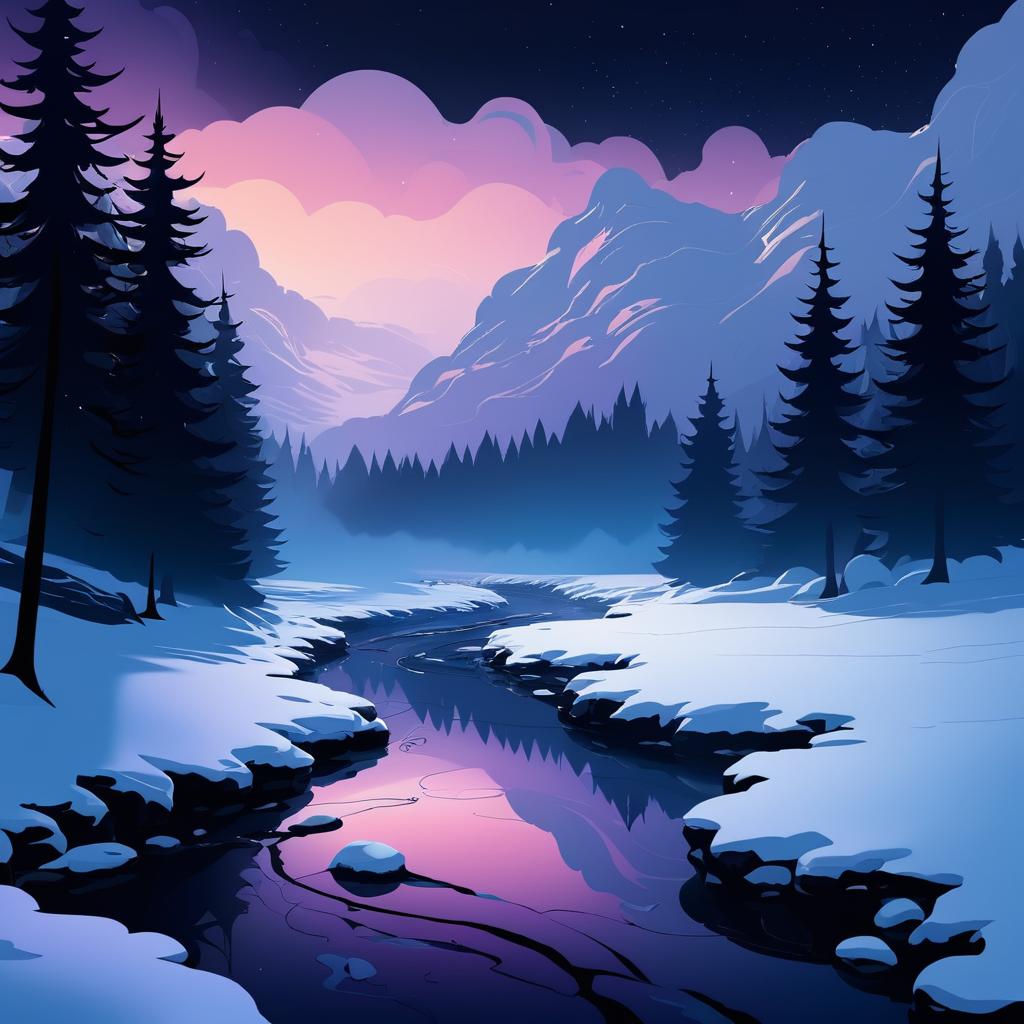 Eerie Nightfall with Mystical Snow Stream