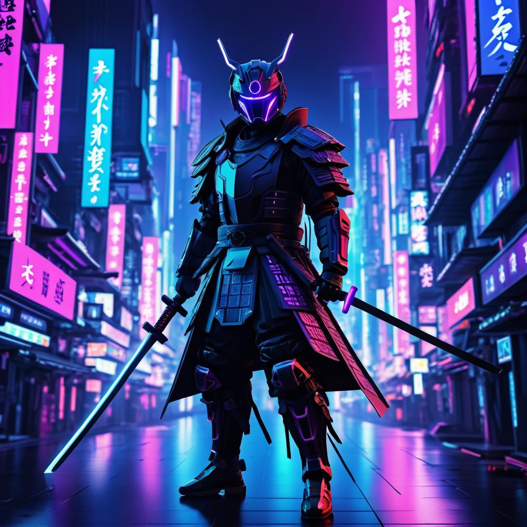 Futuristic Samurai in Cyberpunk City