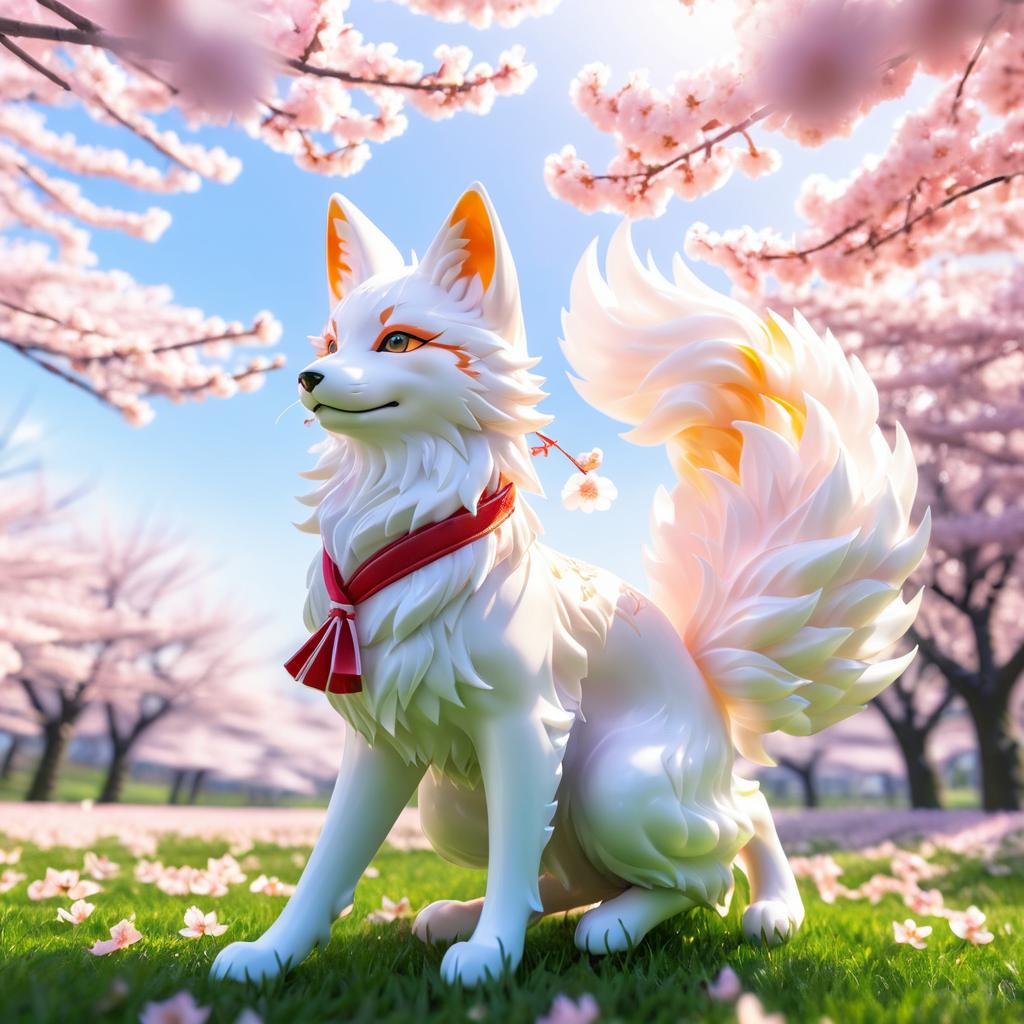 Elegant Kitsune Among Cherry Blossoms