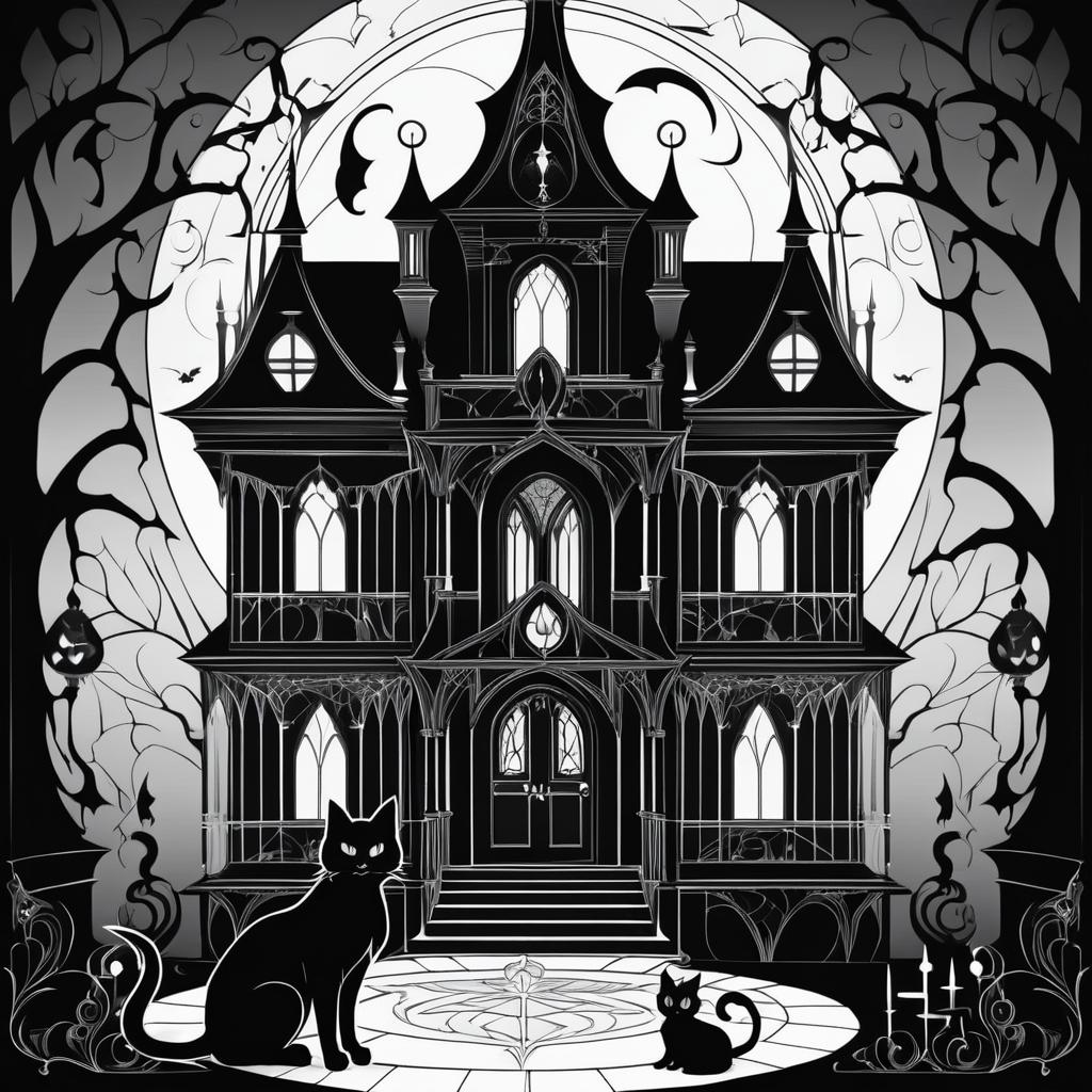 Gothic Black Cat in Haunted House