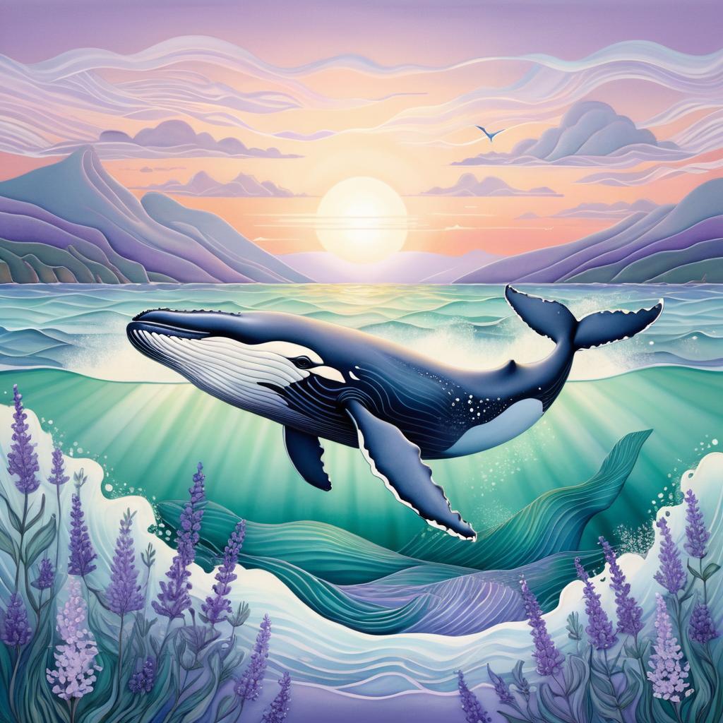 Lavender Whale in Tranquil Sunrise Scene