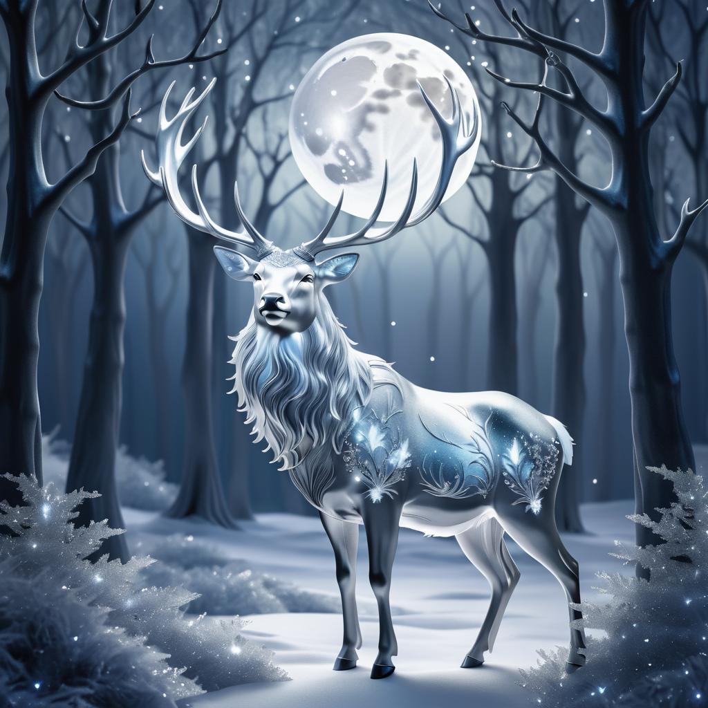 Majestic Silver Stag Howling at Moon